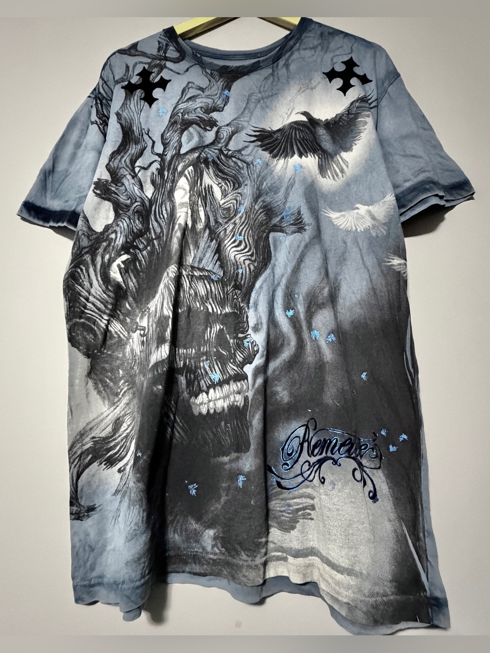 Remetee's blue & black skull t-shirt size xl Y2K